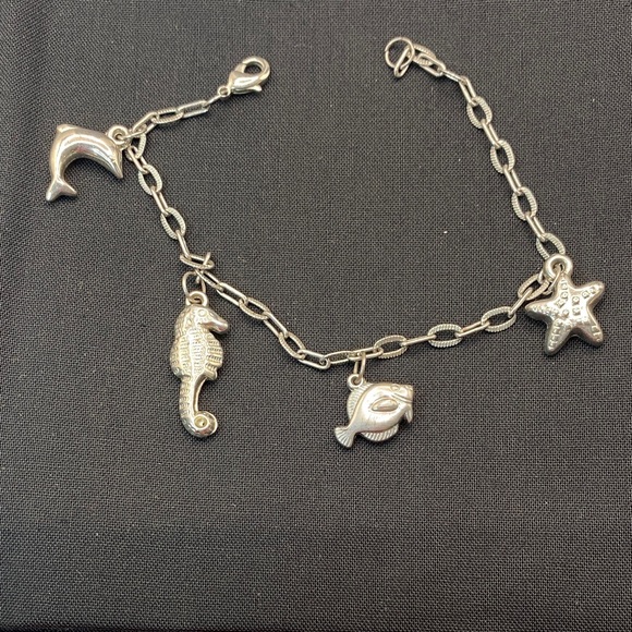 Silver Charm Bracelet or Ankle Bracelet with Sea Creatures - Picture 1 of 7